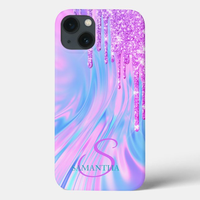 Trendy Cool Violet Glitzer Tropfen Holographisch Case-Mate iPhone Hülle (Rückseite)