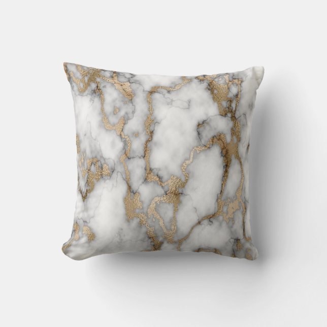 Trendy Cool White Gold Marmor Stone Textur Kissen (Vorderseite)