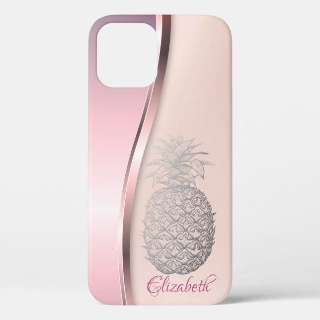 Trendy Coole Silber Ananas - Personalisiert Case-Mate iPhone Hülle (Rückseite)