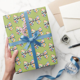 Trendy Coquette farbenfrohe grüne Bow Muster Geschenkpapier