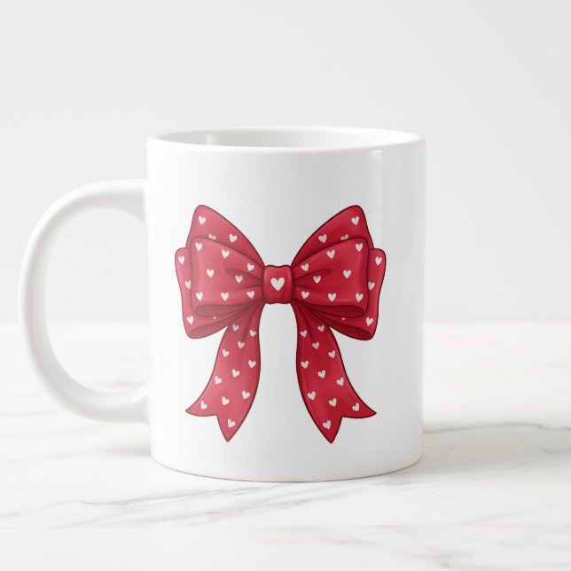 Trendy Coquette Red Ribbon Bow with White Hearts Jumbo-Tasse (Links)