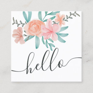 Trendy Coral floral Aquarell hello Skript Quadratische Visitenkarte