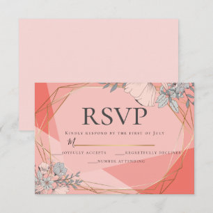 Trendy Coral Wedding RSVP Floral Gold Frame Einladung