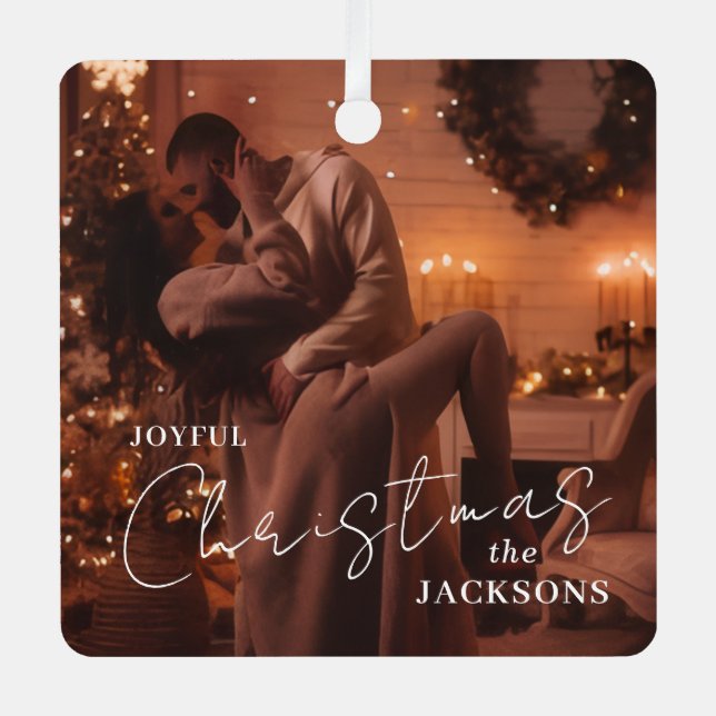 Trendy Couple Christmas Photo Metal Ornament  (Vorderseite)