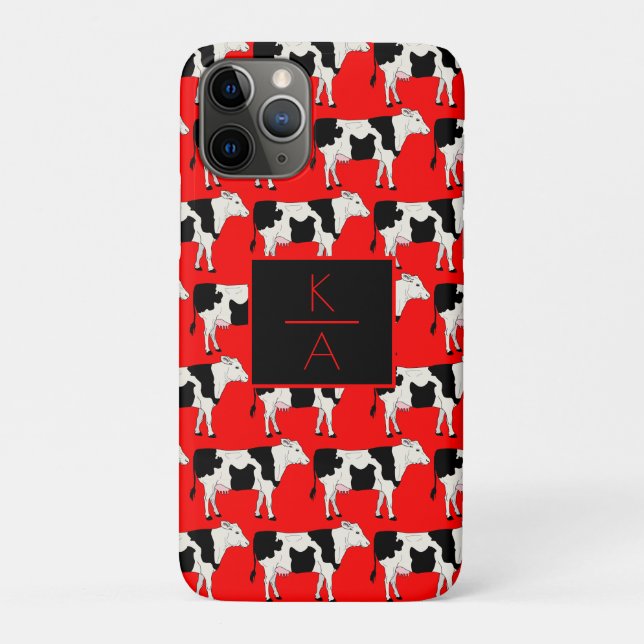 Trendy Cow Editable Monogram Red Iphone case (Rückseite)
