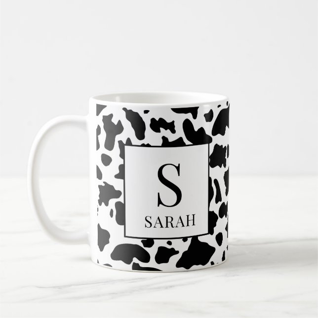 Trendy Cow Print Monogram Initial Name Mug Kaffeetasse (Links)