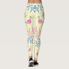 Trendy Cream Floral Blume Natur Vögel Leggings