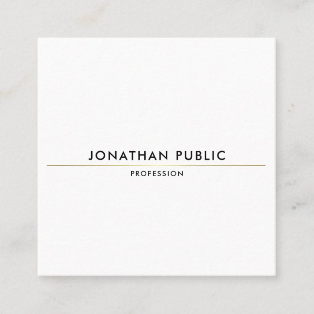Trendy Creative Simple Design Gold White Template Quadratische Visitenkarte (Vorderseite)