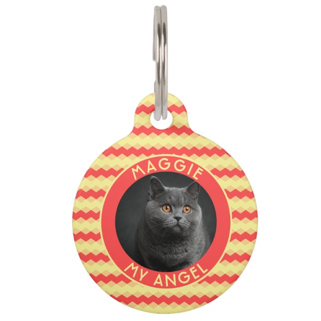 Trendy Custom Cat Mom Gift Chevron Geometry Haustiermarke (Vorderseite)