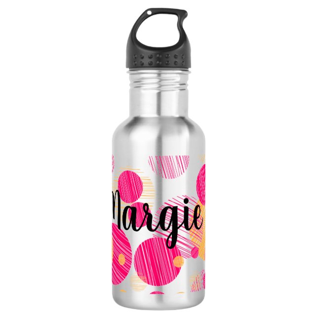 Trendy Custom Pink Polka-Dot-Muster Edelstahlflasche (Vorderseite)