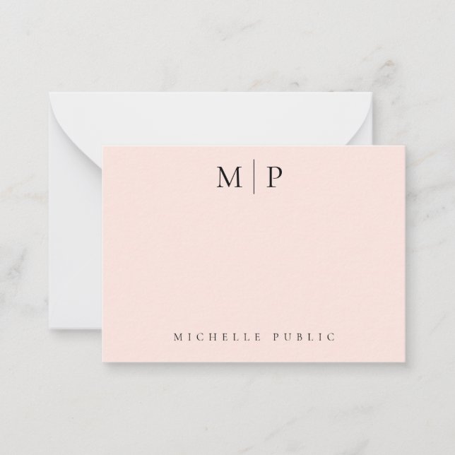 Trendy Custom Template Chic Blush Pink Monogrammed Mitteilungskarte (Vorderseite)