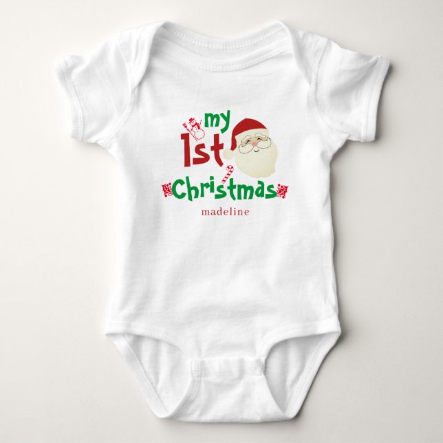 Trendy Cute Santa Claus My First Christmas Newborn Baby Strampler (Vorderseite)
