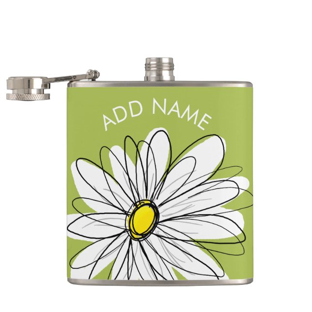Trendy Daisy Floral Illustration - Limon und gelb Flachmann (Geöffnet)