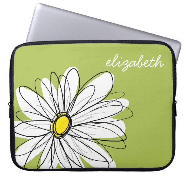 Trendy Daisy Floral Illustration - Limon und gelb Laptopschutzhülle (Vorderseite)