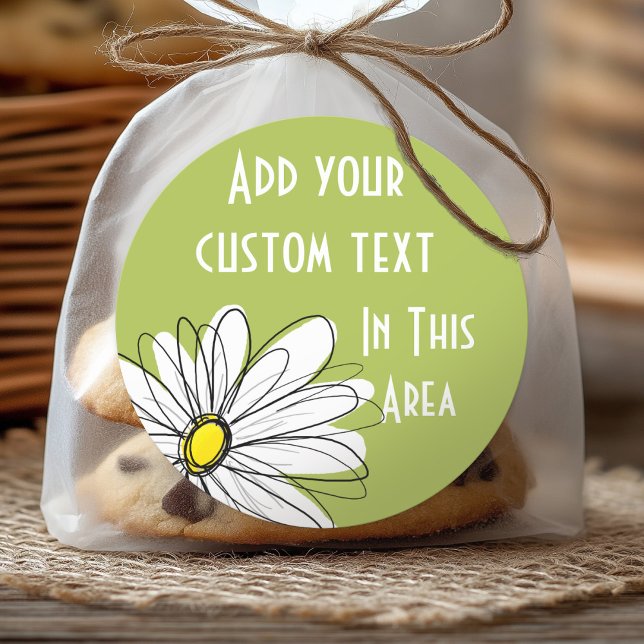 Trendy Daisy Floral Illustration - Limon und gelb Runder Aufkleber (Personalized Sticker)