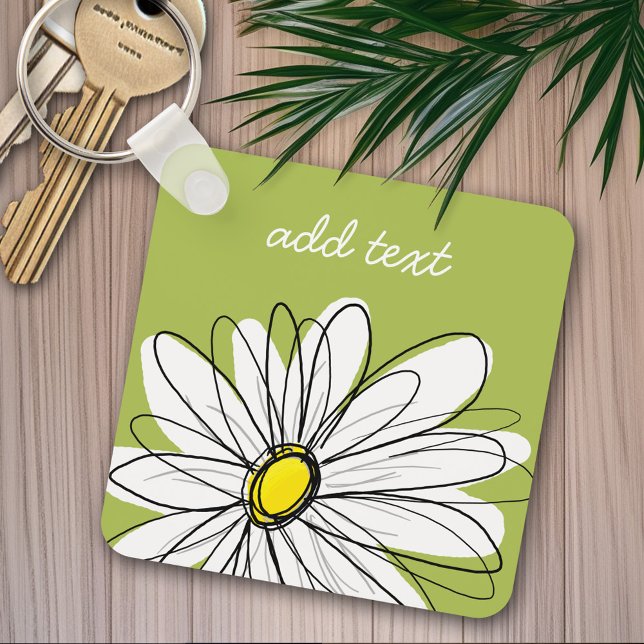 Trendy Daisy Floral Illustration - Limon und gelb Schlüsselanhänger (Personalized keychain - Whimsical Daisy)