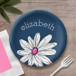 Trendy Daisy Floral Illustration - Marine und Rosa Pappteller<br><div class="desc">Ein Zen-und skurrile,  Hipster-Kunstwerk. Sie können einen Namen,  ein Monogramm oder einen anderen benutzerdefinierten Text hinzufügen. Wenn Sie die Kunst verschieben möchten,  klicken Sie auf die Schaltfläche Anpassen,  um Änderungen vorzunehmen.</div>