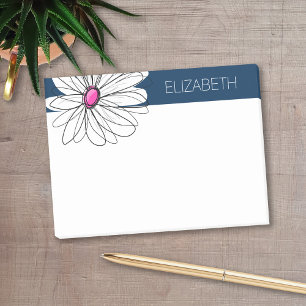 Trendy Daisy Floral Illustration - navy and pink Post-it Klebezettel