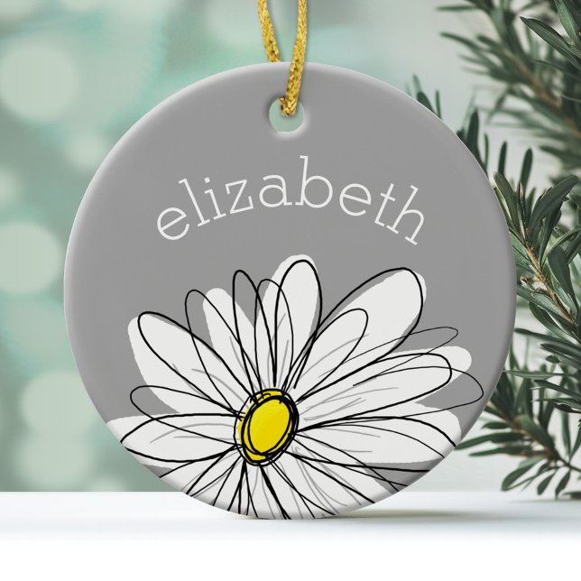 Trendy Daisy mit grau und gelb Keramikornament (Personalized Ornament)