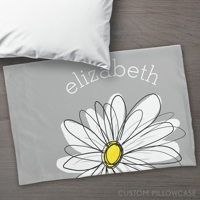 Trendy Daisy mit grau und gelb Kissenbezug (Custom Pillowcase)