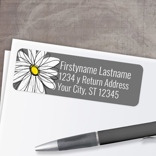 Trendy Daisy Rücksendeadresse grau und gelb (Custom Return Address Labels - Low Minimum)
