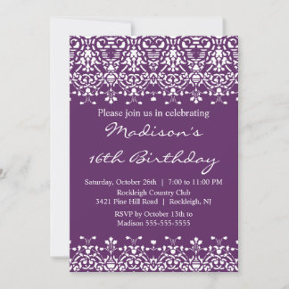 Trendy Damask Sweet Sixteen Birthday Invitation Einladung