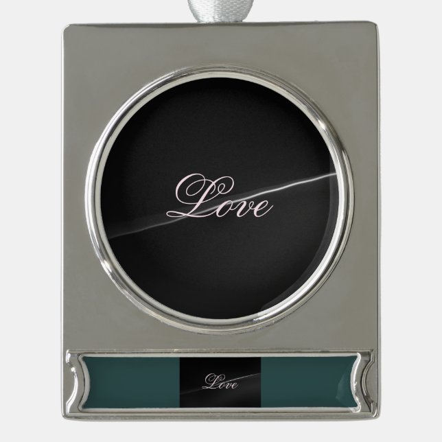 Trendy Dark Gray Wave Liebe Wedding Calligraphy Banner-Ornament Silber (Vorderseite)