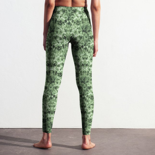 Trendy Dark Green Ombre Gefärbte Krawatte Shibori  Leggings (Trendy animal skin tie dye in dark green pattern printed leggings for yoga, fitness & lifestyle.)