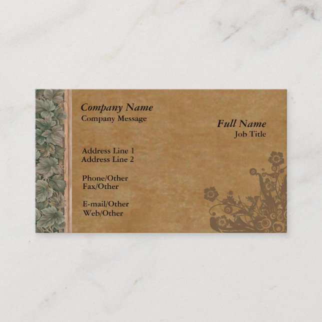 Trendy Dark Parchment Ivy Business Card Vorlage Visitenkarte (Vorderseite)