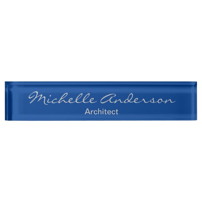 Trendy Deep Blue Script Architect Beruflich Namensplakette (Vorderseite)
