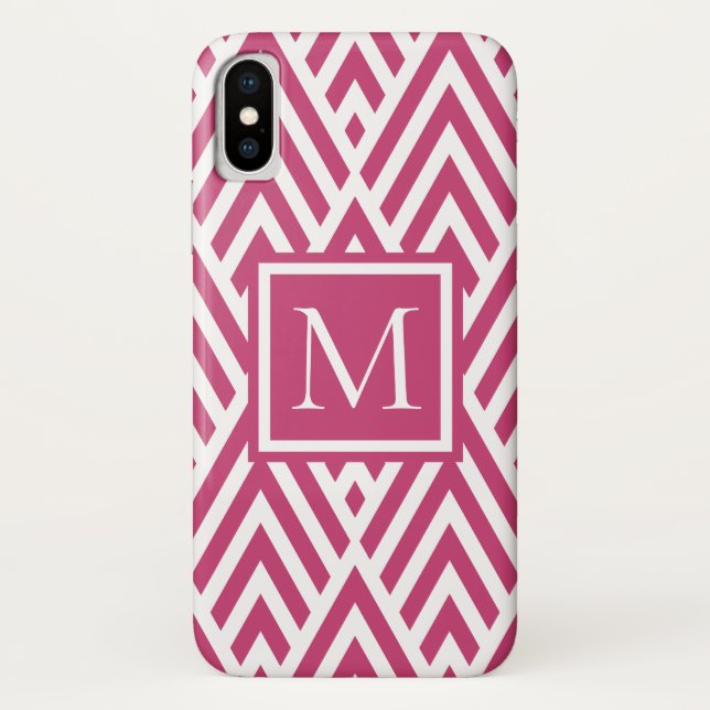 Trendy Deep Pink Monogram Diamond Muster Case-Mate iPhone Hülle (Rückseite)