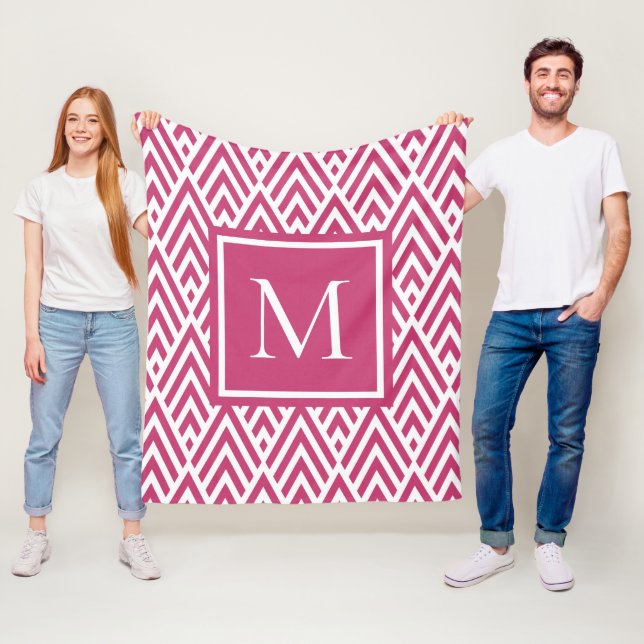 Trendy Deep Pink Monogram Diamond Muster Fleecedecke (Beispiel)