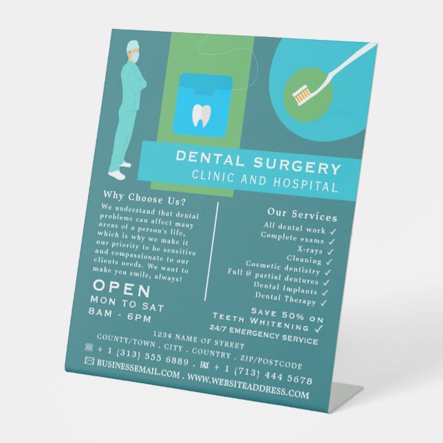 Trendy Dentist Design, Zahntechnik, Zahnarztdiener Sockelschild (Vorderseite)