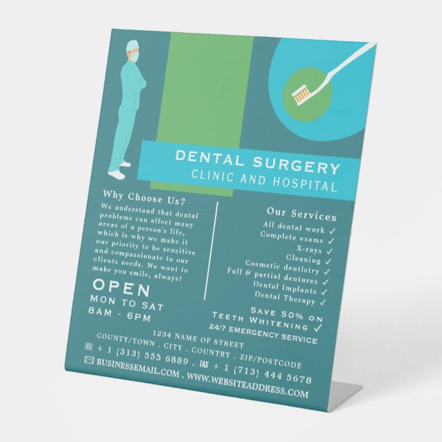 Trendy Dentist Design, Zahntechnik, Zahnarztwerbun Sockelschild (Vorderseite)