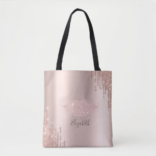 Trendy Diamonds Lips Rose Gold Glitter Tropfen  Tasche
