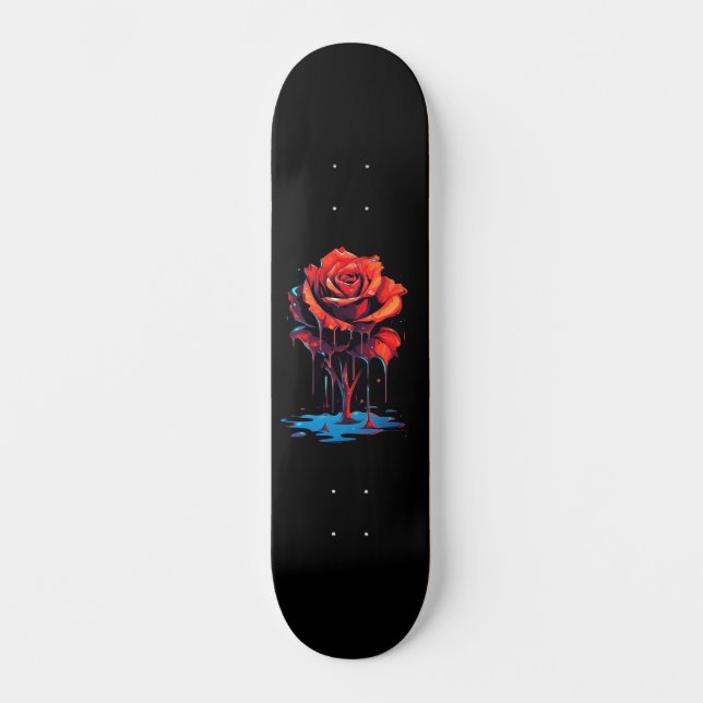 Trendy Distressed Grunge Rote Rose Skate Deck Skateboard (Vorderseite)