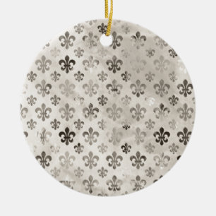 Trendy Distressed Silver Gray Lilie Pattern Keramik Ornament