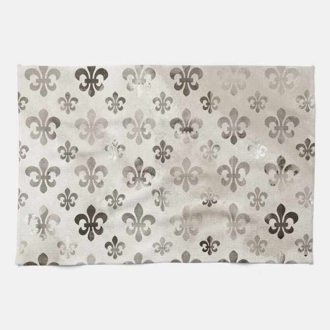 Trendy Distressed Silver Gray Lilie Pattern Küchentuch (Horizontal)