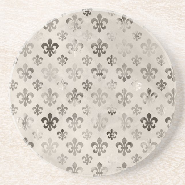 Trendy Distressed Silver Gray Lilie Pattern Sandstein Untersetzer (Vorne)
