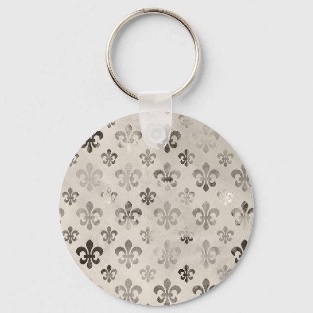 Trendy Distressed Silver Gray Lilie Pattern Schlüsselanhänger (Vorderseite)