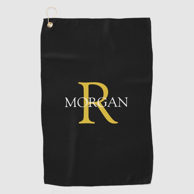 Trendy DIY Monogram & Name, Gold/Weiß Text, Schwar Golfhandtuch (Vorderseite)
