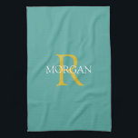 Trendy DIY Monogram & Name, Gold/White Text, Aquam Geschirrtuch<br><div class="desc">Personalisieren Sie Ihre Monogramm und Ihren Namen in Gold und Weiß auf einem aquamarinen Hintergrund. Dieses stilvolle und trendige klassische Design macht ihn zu einem großartigen Geschenk.</div>