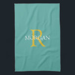 Trendy DIY Monogram & Name, Gold/White Text, Aquam Geschirrtuch<br><div class="desc">Personalisieren Sie Ihre Monogramm und Ihren Namen in Gold und Weiß auf einem aquamarinen Hintergrund. Dieses stilvolle und trendige klassische Design macht ihn zu einem großartigen Geschenk.</div>