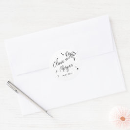 Trendy Doodle Script Ribbon Wedding Runder Aufkleber