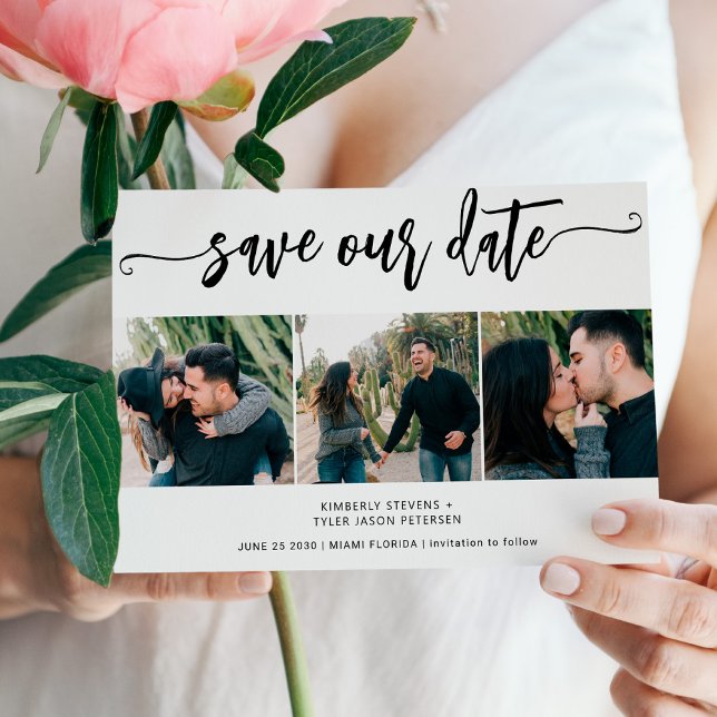 Trendy Drehbuch 3 Foto Moderne Hochzeit Save The Date (Von Creator hochgeladen)
