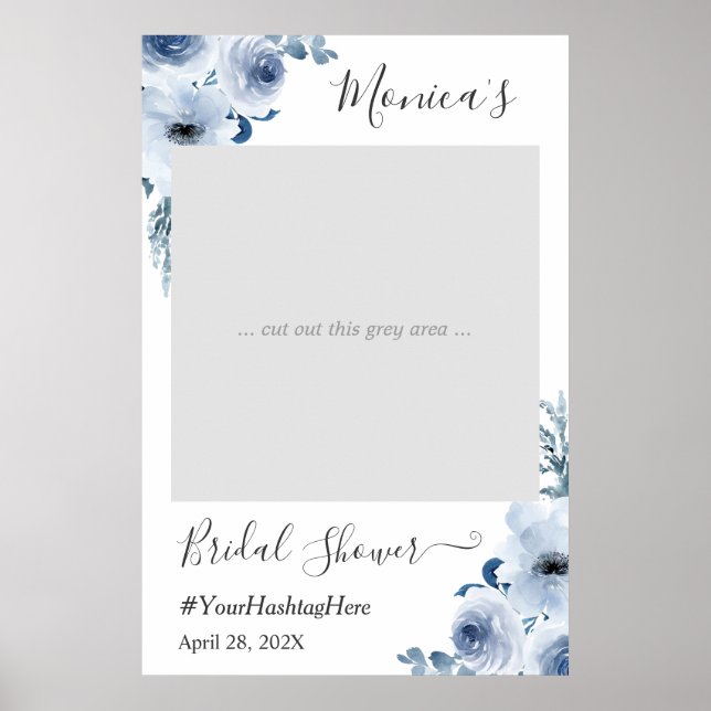 Trendy Dusty Blue Floral Brautparty Foto Stand Poster (Vorne)