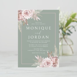 Trendy Dusty Rose Blush & Sage Wedding Einladung