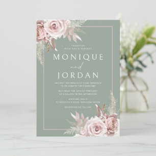 Trendy Dusty Rose Blush & Sage Wedding Einladung