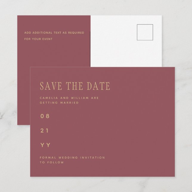 Trendy Dusty Rose Pink Gold Hochzeit SPAREN DAS DA Postkarte (Vorne/Hinten)