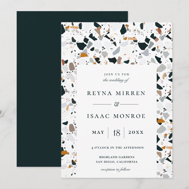 Trendy Earthy Terrazzo Artisan Frame Wedding Invit Einladung (Vorne/Hinten)